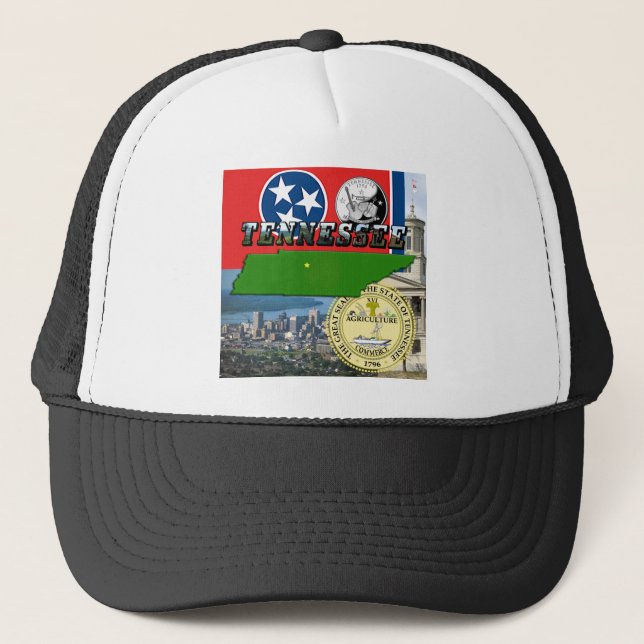 Tennessee Map, Flag, State Seal and Pictures Trucker Hat (Front)