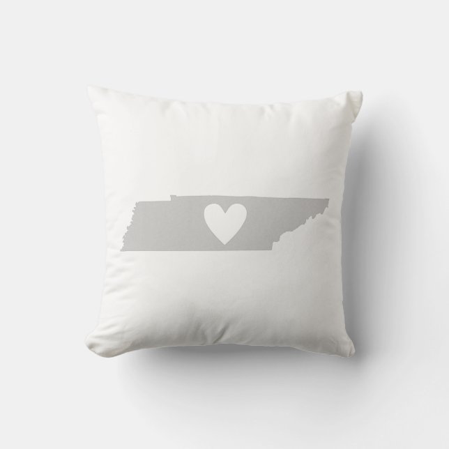 Tennessee Map Shape Love Gray Tennessean Heart Throw Pillow (Front)