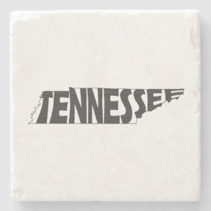 Tennessee Map Shaped State Name Black Word Art Stone Coaster