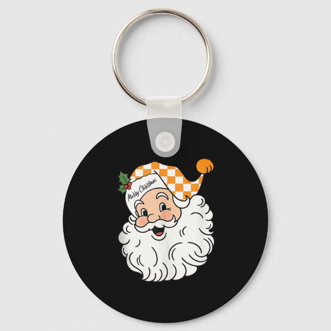 Tennessee Merry Christmas Santa Checkerboard Orang Keychain (Front)
