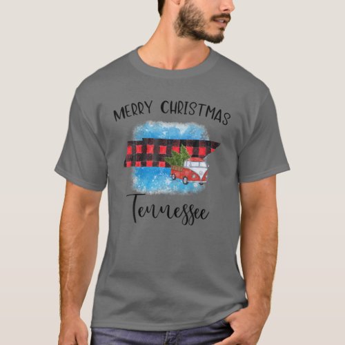 Tennessee Merry Christmas Truck Buffalo Plaid Xmas T_Shirt