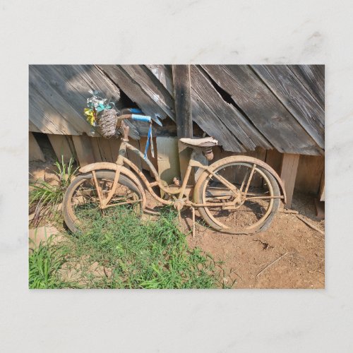 Tennessee mountains rundown old bicycle   postcard