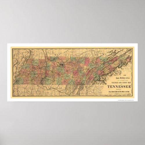 Tennessee Railroad  Post Office Map 1888 Poster