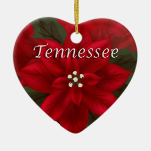 Tennessee Red Poinsettia Heart Ornament