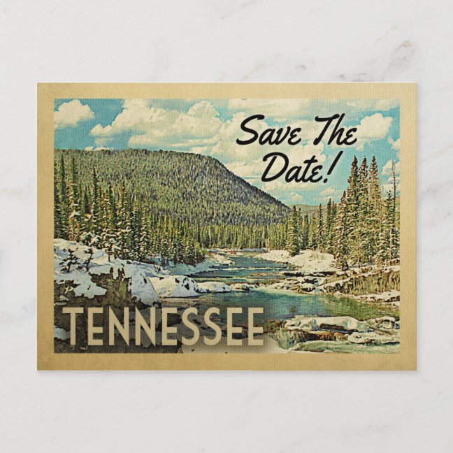 Tennessee Save The Date Postcards – Snowy Mountain Vintage Announcement
