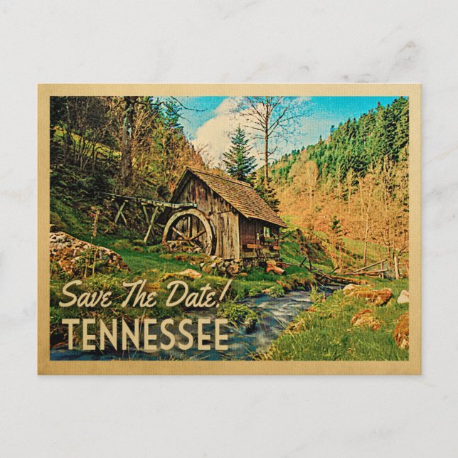 Tennessee Save The Date Rustic Cabin Mill Woods Announcement Postcard (Front)