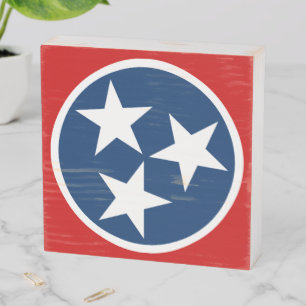 Tennessee State Flag Blue White Stars Wooden Box Sign