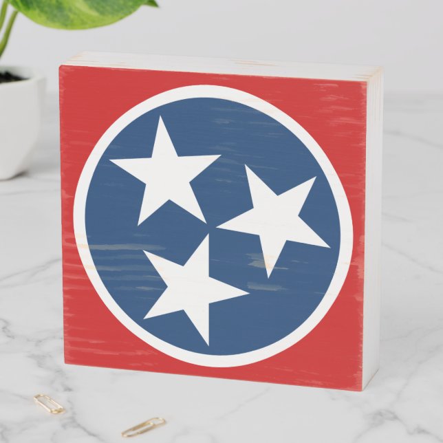 Tennessee State Flag Blue White Stars Wooden Box Sign (In Situ Horizontal)