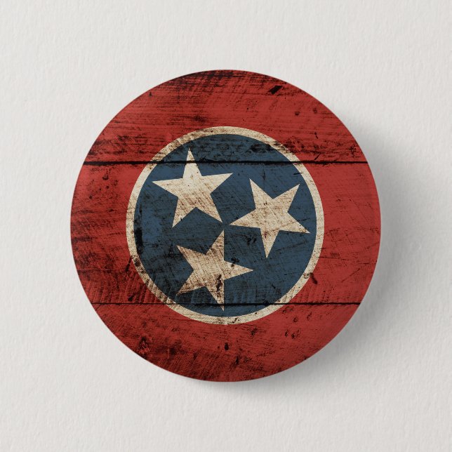 Tennessee State Flag on Old Wood Grain Button (Front)