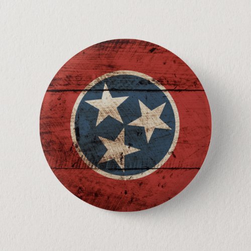 Tennessee State Flag on Old Wood Grain Button