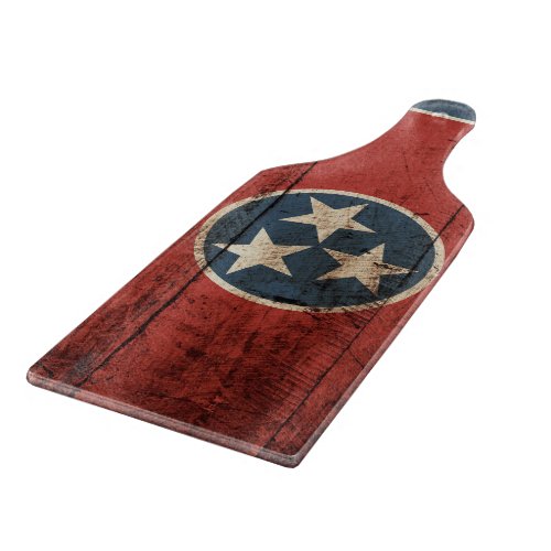 Tennessee State Flag on Old Wood Grain Cutting Board