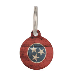 Tennessee State Flag on Old Wood Grain Pet Tag