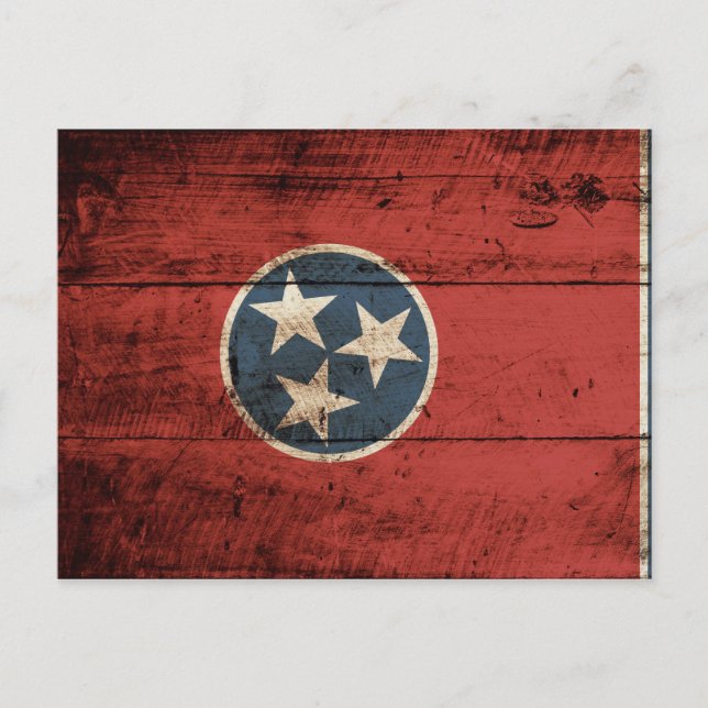 Tennessee State Flag on Old Wood Grain Postcard (Front)