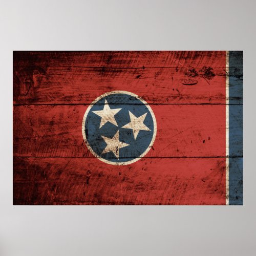 Tennessee State Flag on Old Wood Grain Poster