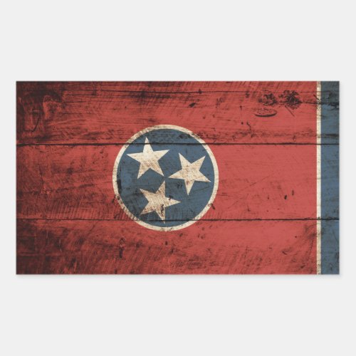 Tennessee State Flag on Old Wood Grain Rectangular Sticker