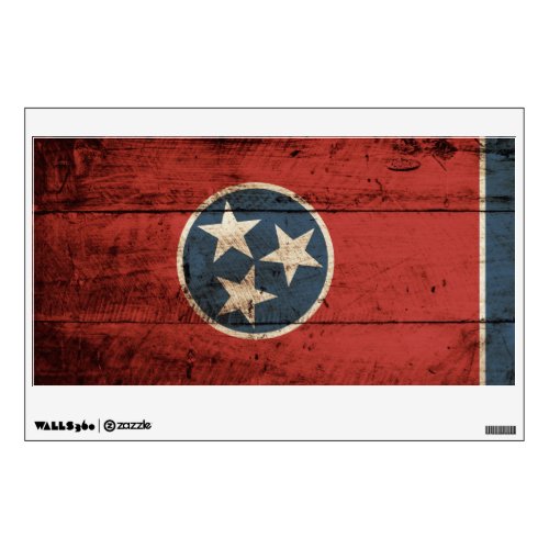 Tennessee State Flag on Old Wood Grain Wall Decal