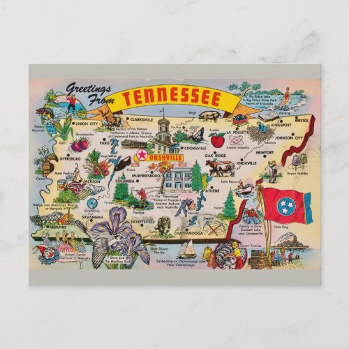 Tennessee State Map Postcard
