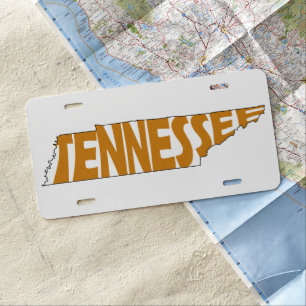 Tennessee State Name Word Art orange License Plate