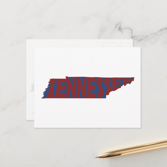 Tennessee State Name Word Art Red Postcard (Front/Back In Situ)