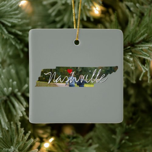 Tennessee State Photo insert and town name Ceramic Ornament