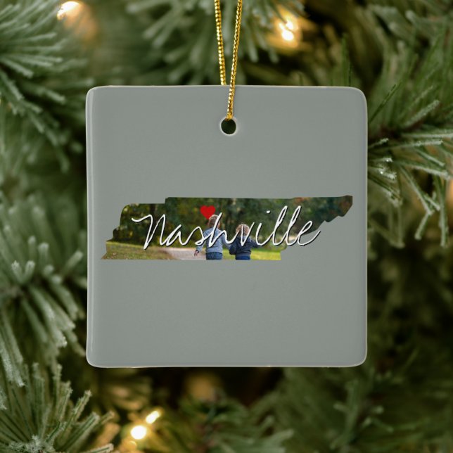 Tennessee State Photo insert and town name Ceramic Ornament (Tree)