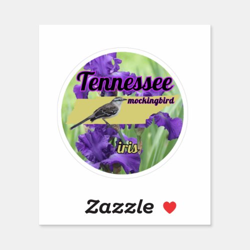 Tennessee State Sticker with State Flower and Bird