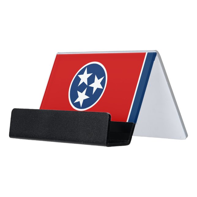 Tennessee State & Tennessee Flag / USA Desk Business Card Holder (Angled Front)