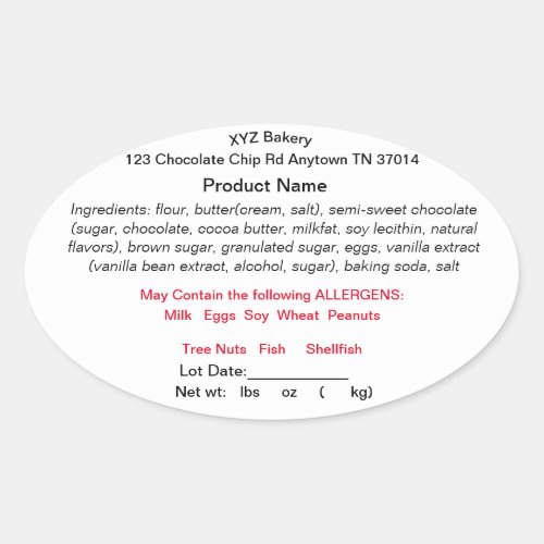 TENNESSEE TN Cottage Food Law Product Label