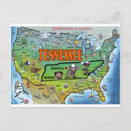 Tennessee USA Map Postcard