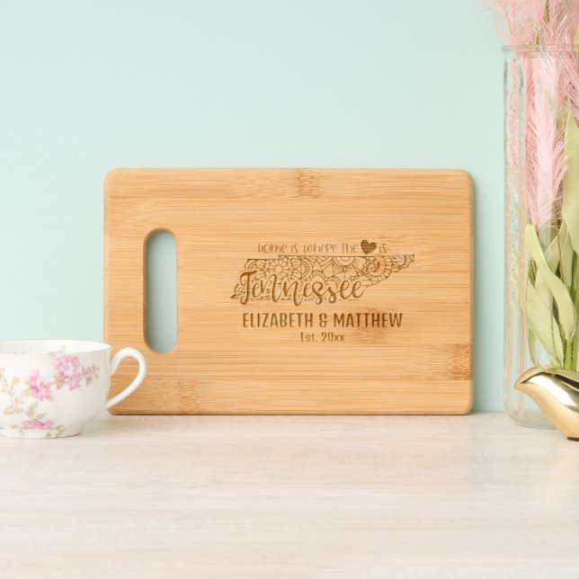 Tennessee USA state map outline newly weds USA Engraved Cutting Board (Upright)