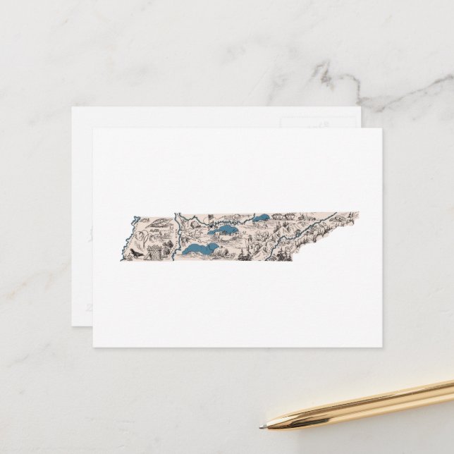 Tennessee Vintage Picture Map Antique State Chart Postcard (Front/Back In Situ)