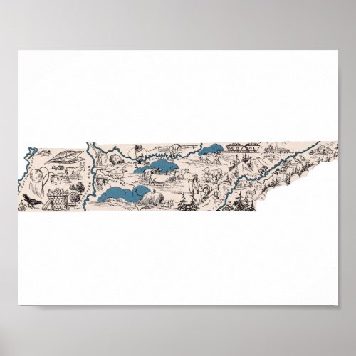 Tennessee Vintage Picture Map Poster