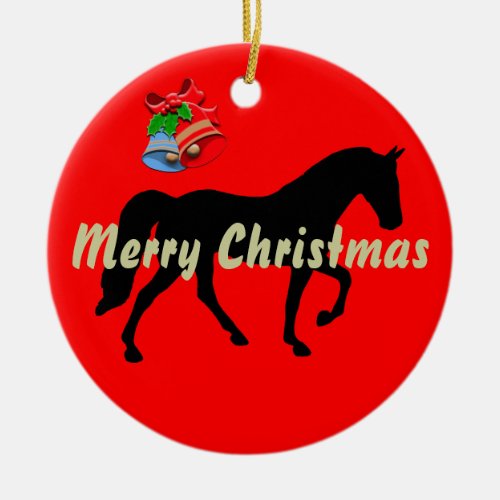 Tennessee Walking Horse Silhouette Merry Christmas Ceramic Ornament