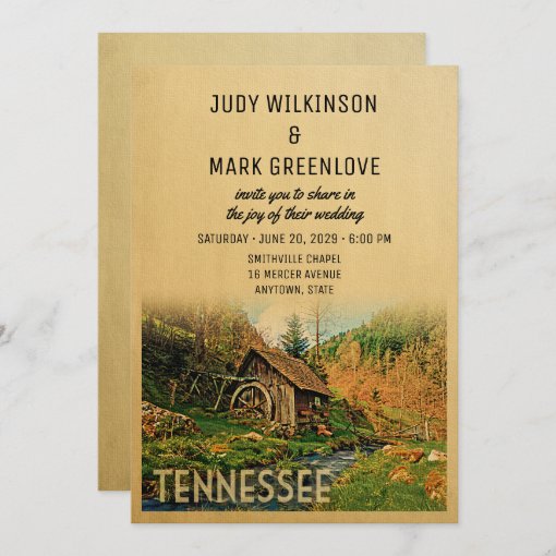 Tennessee Wedding Invitation Rustic Cabin Mill 