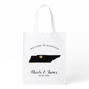 Tennessee Wedding Welcome Bag Tote, Gold Heart
