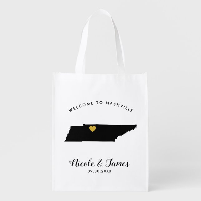 Tennessee Wedding Welcome Bag Tote, Gold Heart (Front)