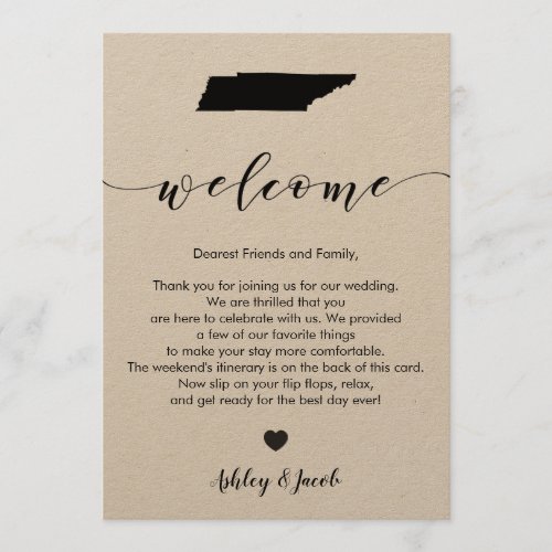 Tennessee Wedding Welcome Letter  Itinerary Card