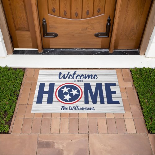 Tennessee Welcome Home Red White Blue Wood TN Flag Doormat