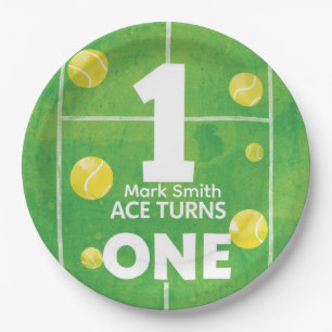 Tennis 1st Birthday on court Paper Plates