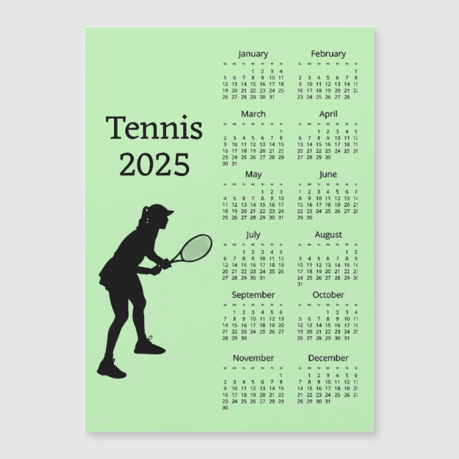 Tennis 2025 Calendar Magnetic Card (Front)