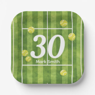 Tennis 30th Birthday Balls on the court Paper Plates