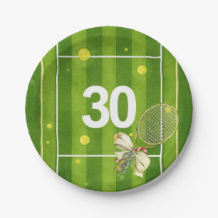 Tennis 30th Birthday Balls on the court Paper Plates