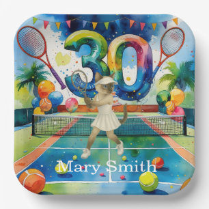 Tennis 30th Birthday for Siamese Cat lovers Paper Plates