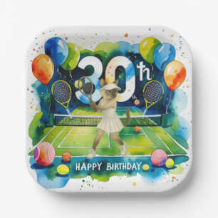 Tennis 30th Birthday for Siamese Cat lovers Paper Plates