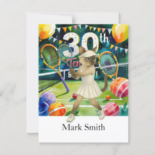 Tennis 30th Birthday for Siamese Cat lovers Postcard