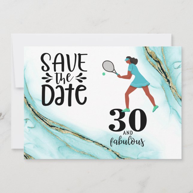 Tennis 30th Birthday Save the Date Invitation (Front)