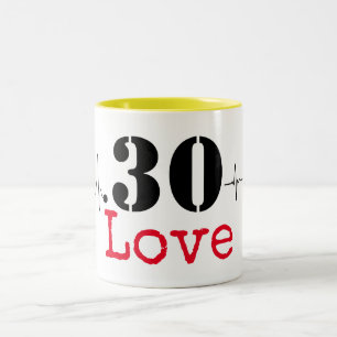 Tennis 30th Birthday  tennis ball and number love  Two-Tone Coffee Mug