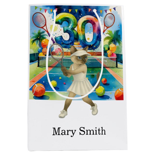 Tennis 30th birthday themed for Siamese Cat lovers Medium Gift Bag (Front)