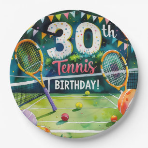 Tennis 30th Birthday themed Paper Plates