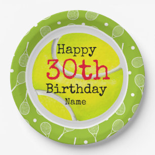 Tennis 30th Birthday with tennis ball and number Paper Plates